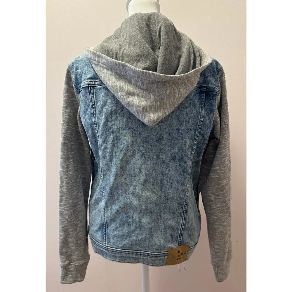 ABERCROMBIE KIDS Denim Jean Jacket Jersey Sleeves Hoodie Sweatshirt Size 13/14